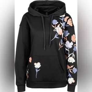 Adidas Women's Black Hoodie with Floral Graphic Accents